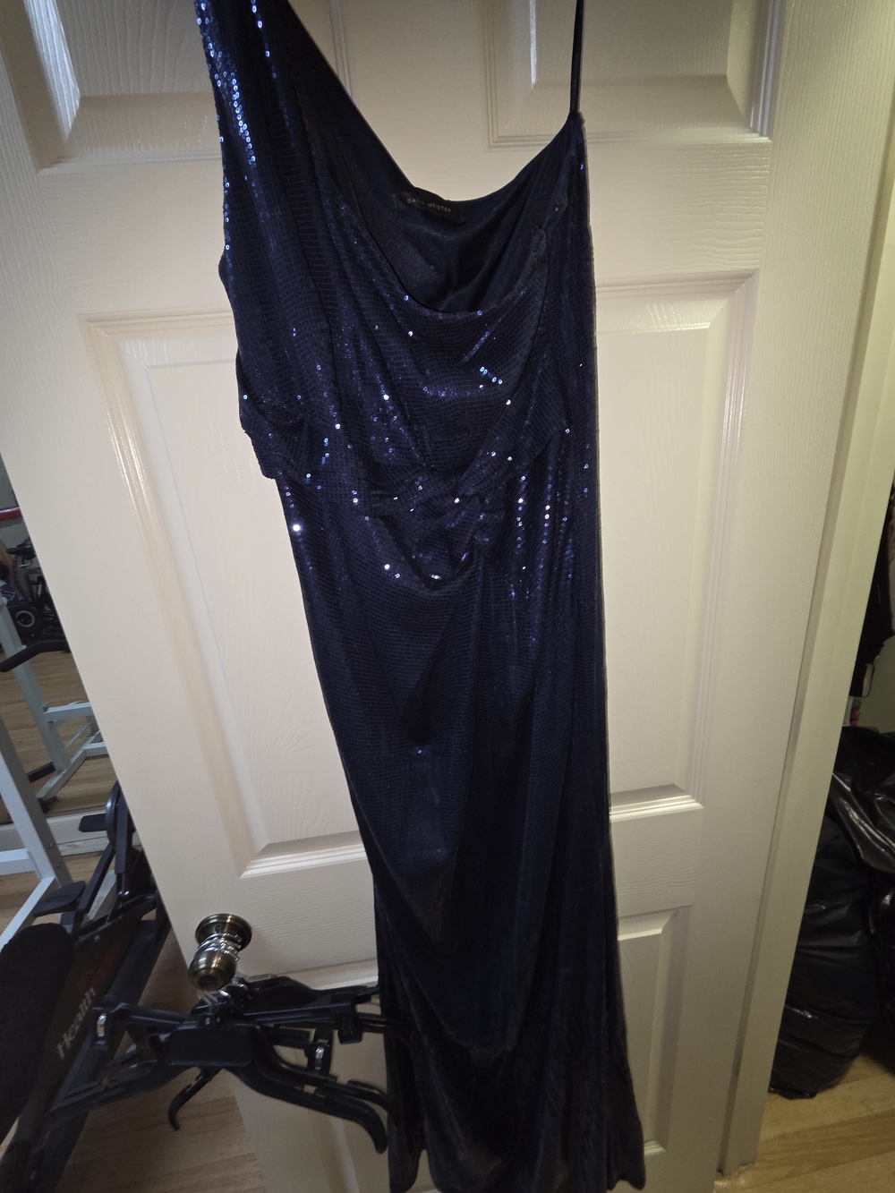 Navy Sequin Draped Evening Dress